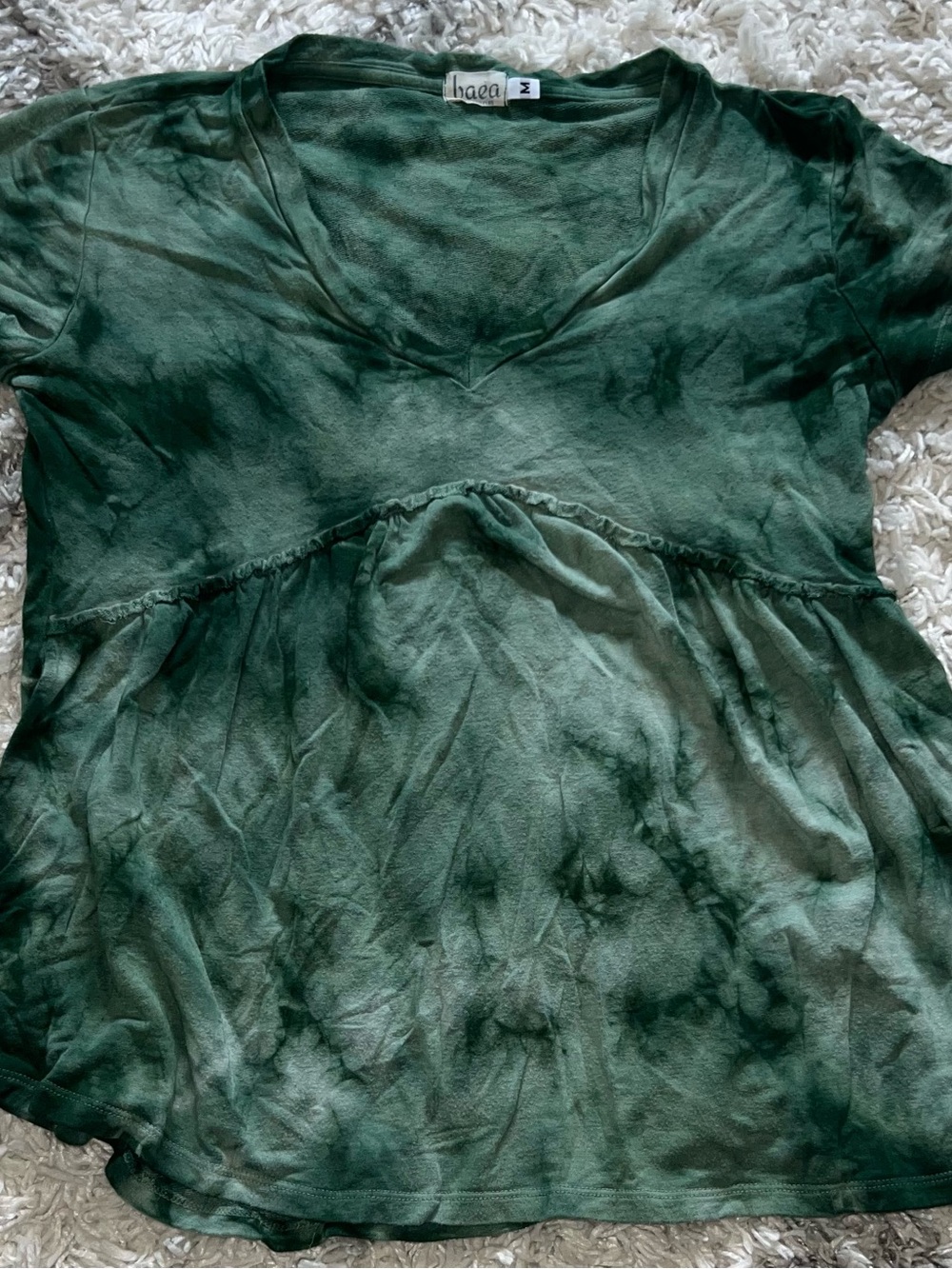 Emerald Green Tie-Dye V-Neck empire Top